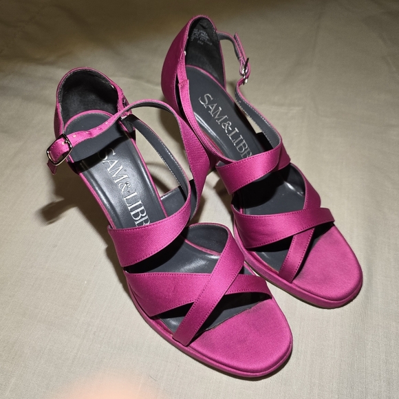 Sam & Libby Pink Satin Heels Size 8m - Picture 5 of 7